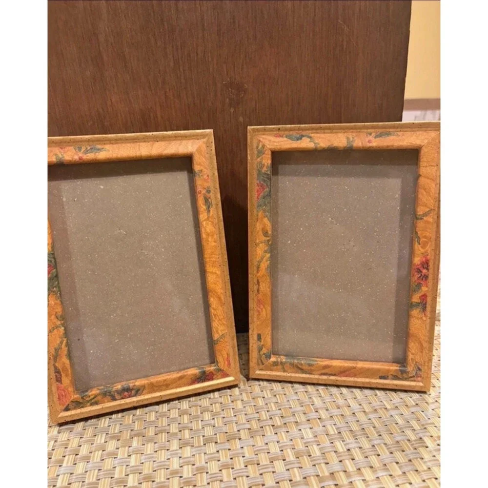2 Vintage Floral Wooden Picture Frame Set 80s 90s Country Cottagecore Tabletop
